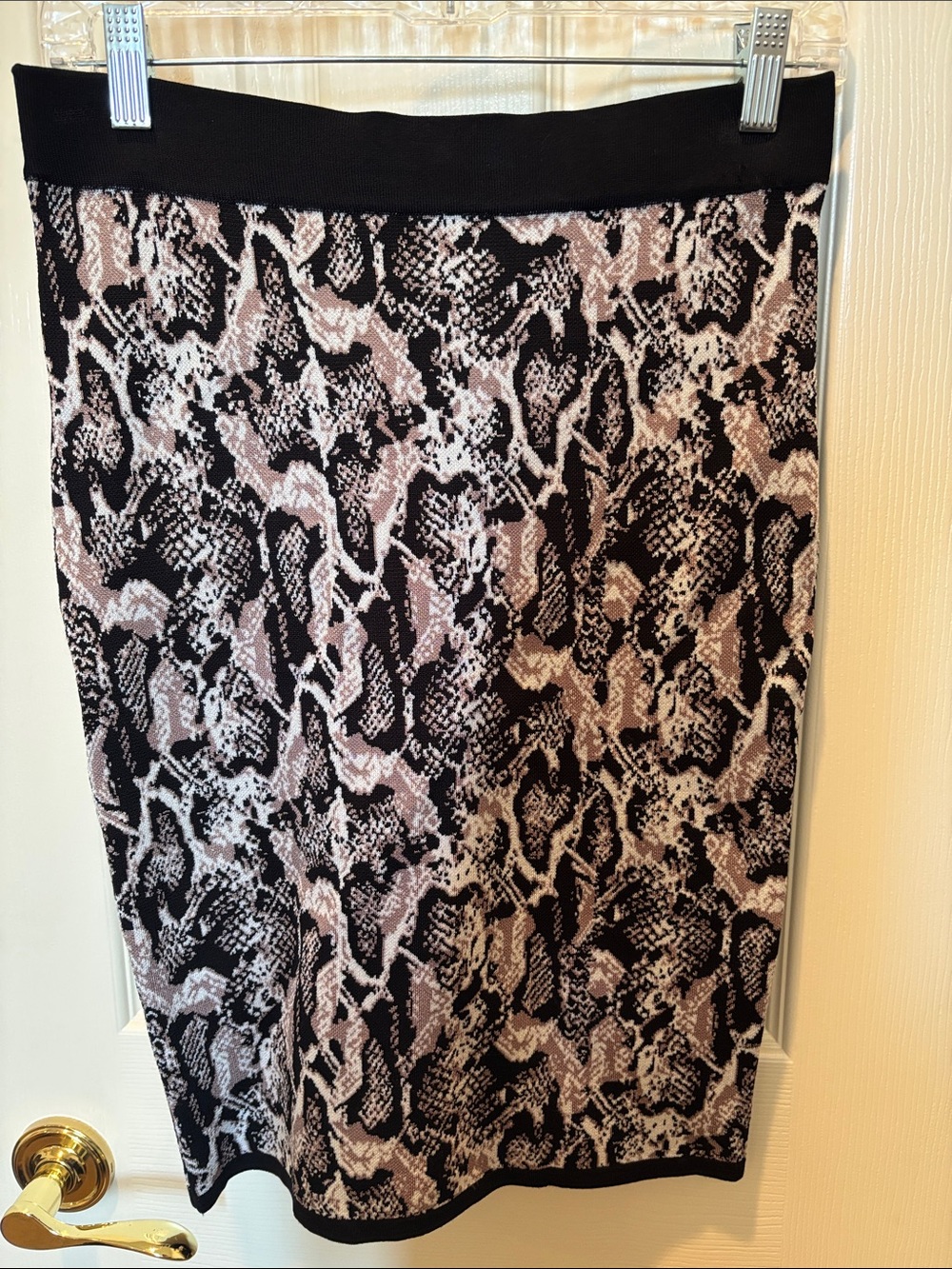 Cache Snakeskin Knit Pencil Skirt Black Gray Animal Print Bodycon Womens XS